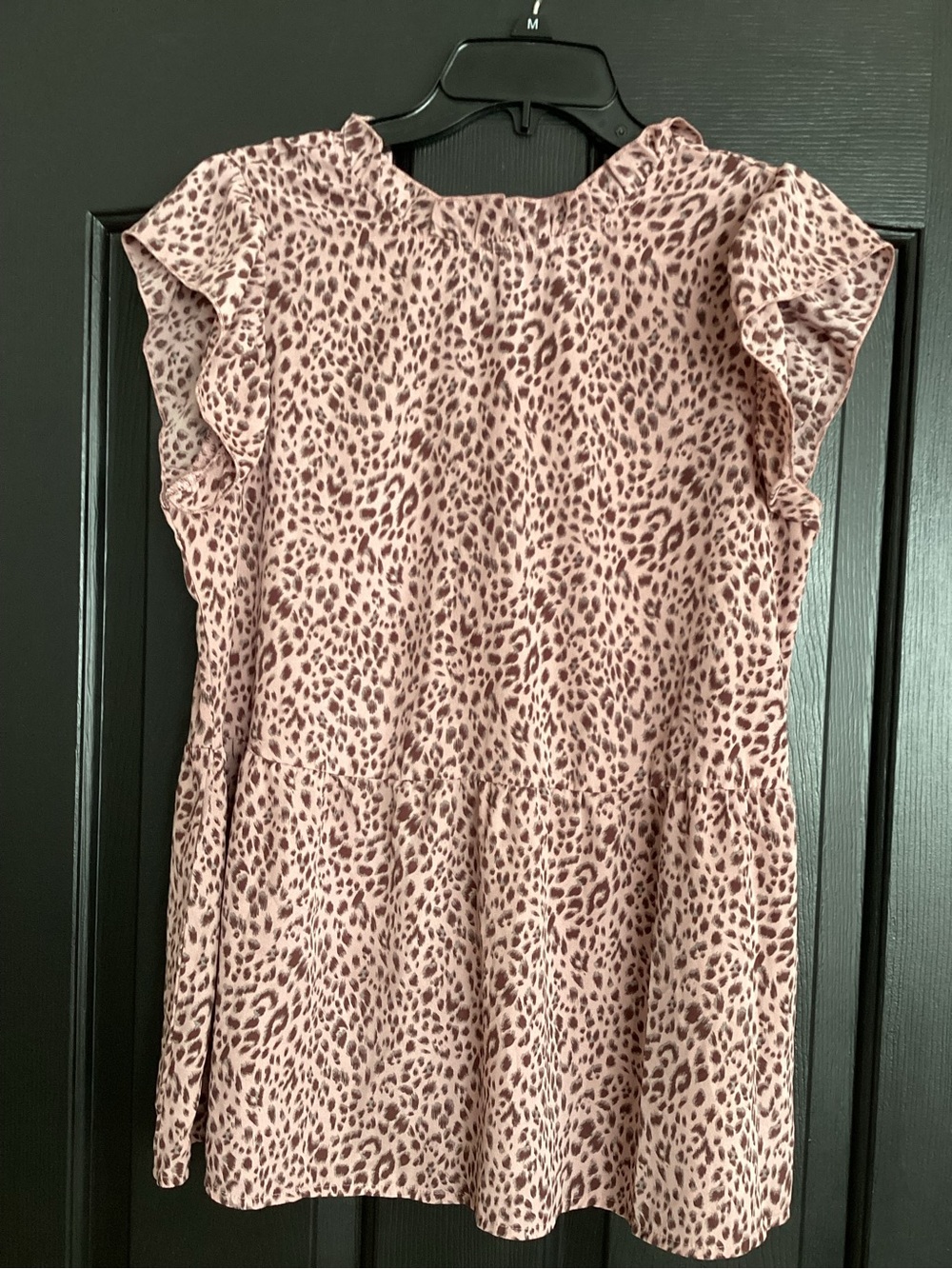 SHEIN Blush Pink Leopard Print Ruffle Sleeve Blouse